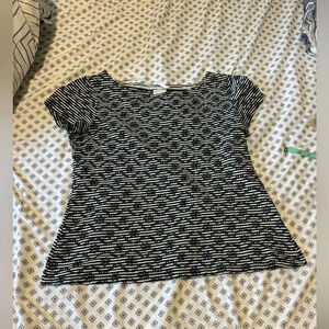 Postage stamp by Anthropologie black striped floral embroidered short sleeve top